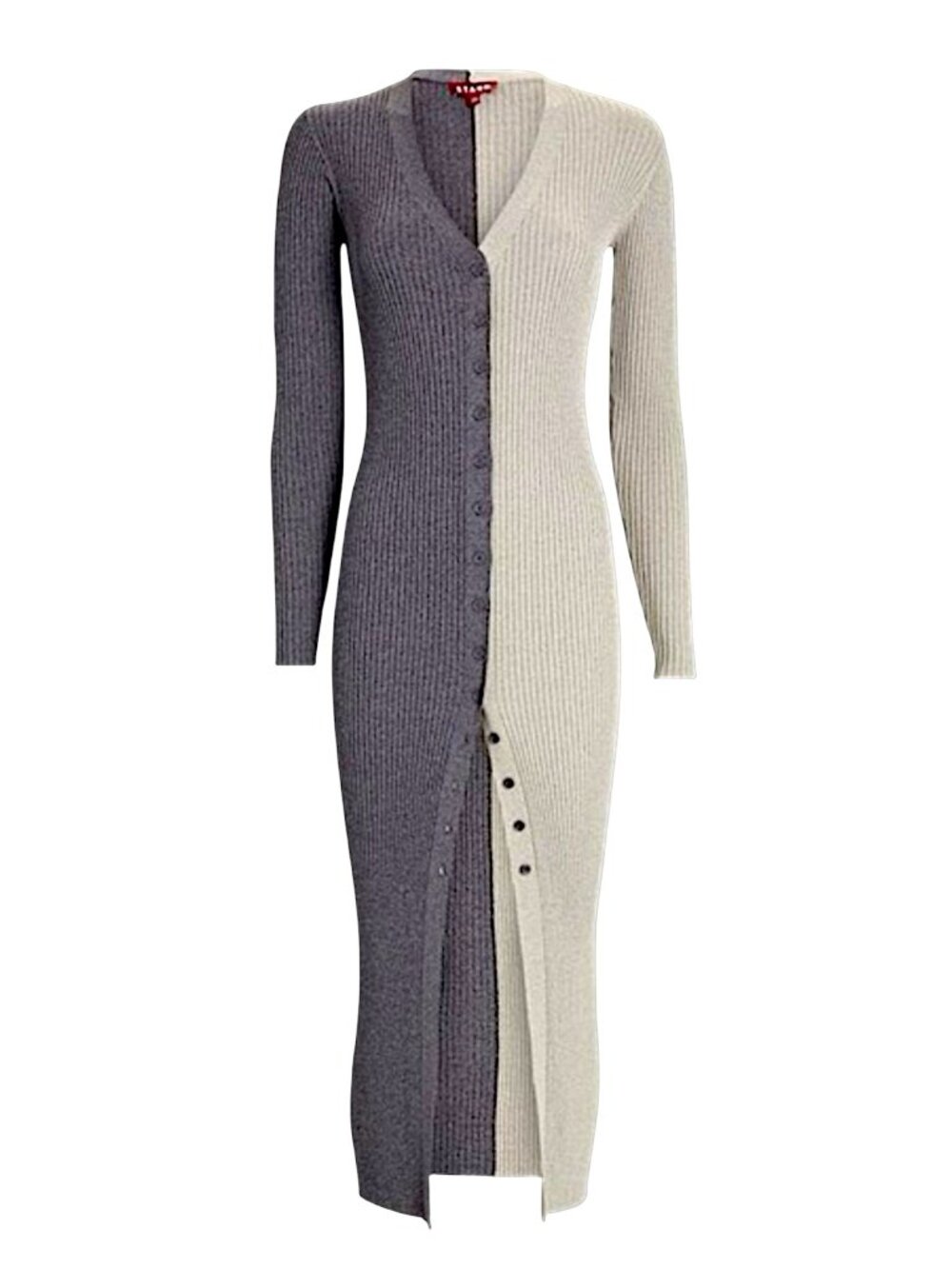 Staud minimalist neutral grey colorblock shoko ribbed knit slip maxi dress W's M